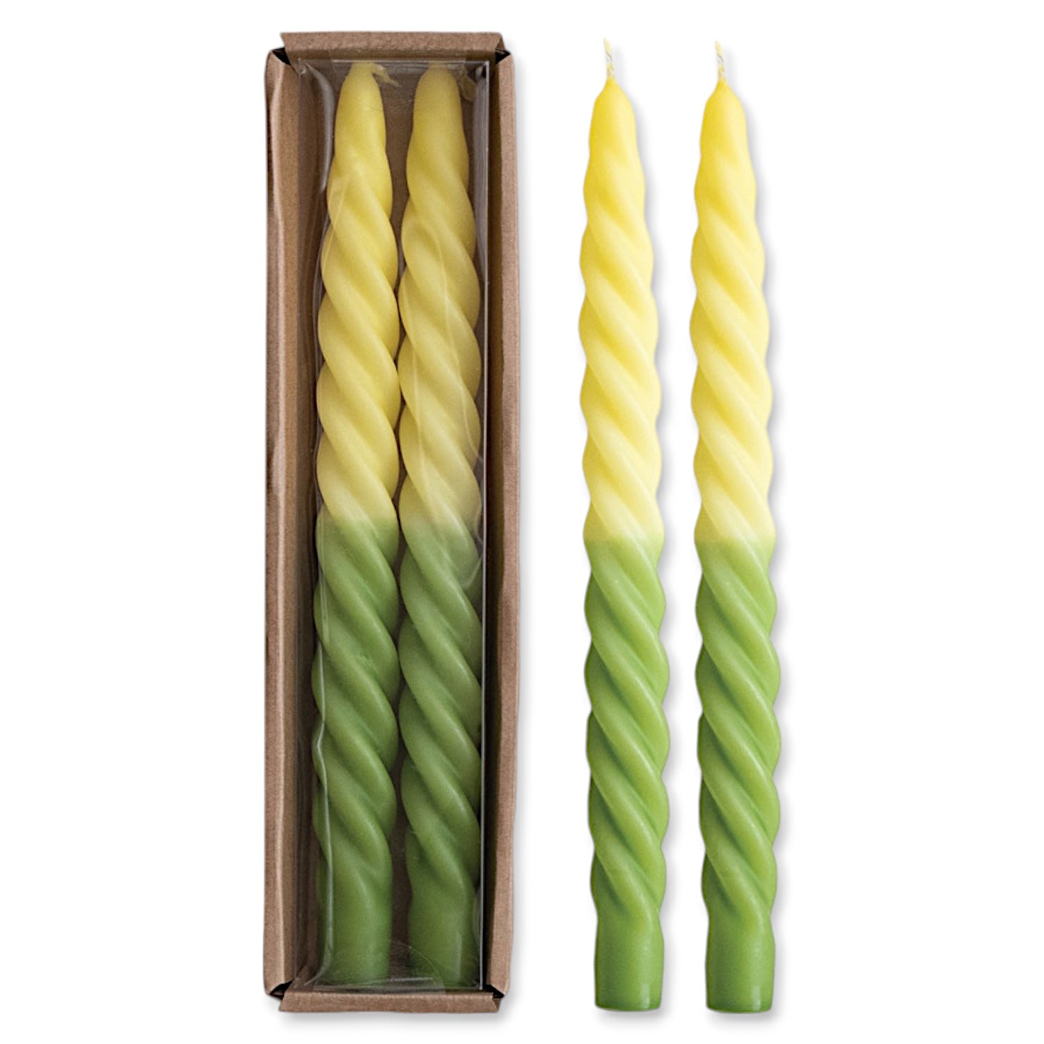 Ombre Green &amp; Yellow Unscented Twisted Taper Candles | Set of 2