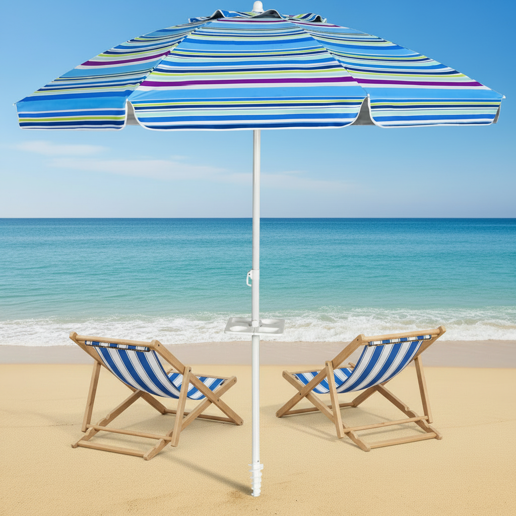 7.2 Ft Portable Outdoor Beach Umbrella with Sand Anchor and Tilt Mechanism