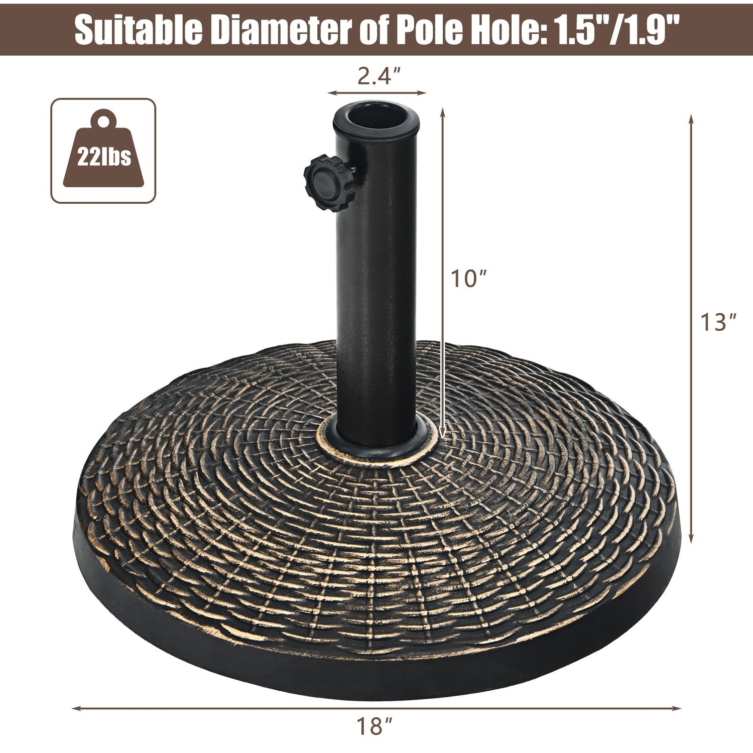 Wicker Style Patio Resin Umbrella Base - 22lb
