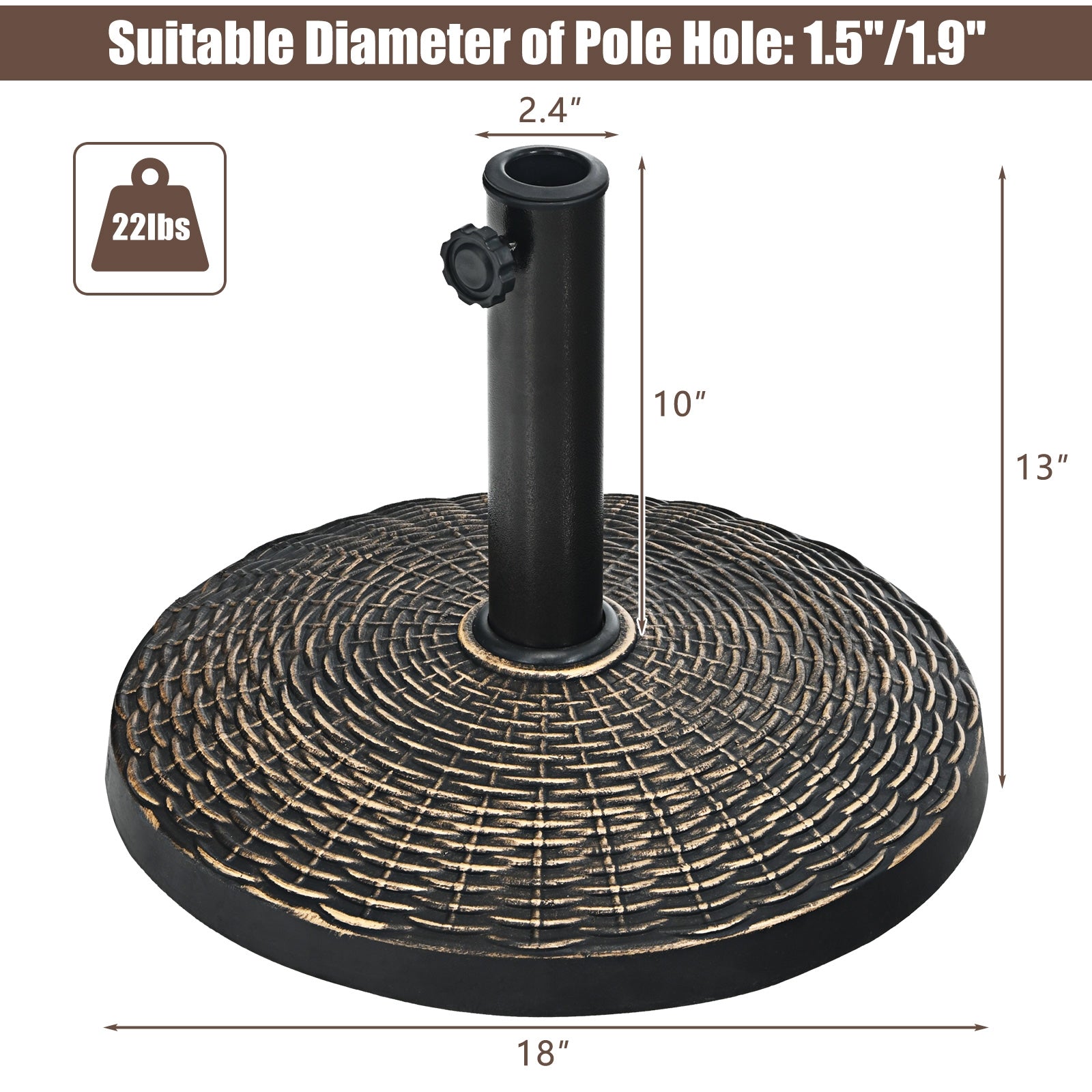 Wicker Style Patio Resin Umbrella Base - 22lb