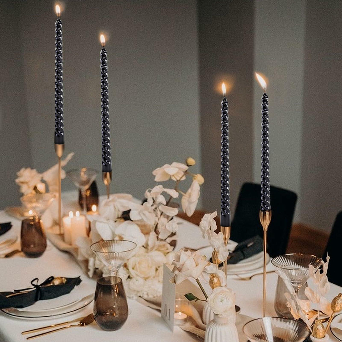 10" Black Dripless Taper Candles - Set of 4