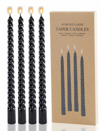 10" Black Dripless Taper Candles - Set of 4