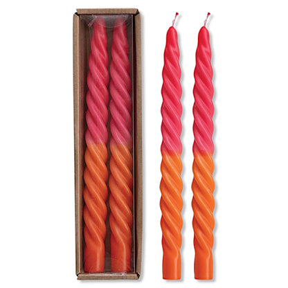 Ombre Fuchsia &amp; Orange Unscented Twisted Taper Candles | Set of 2