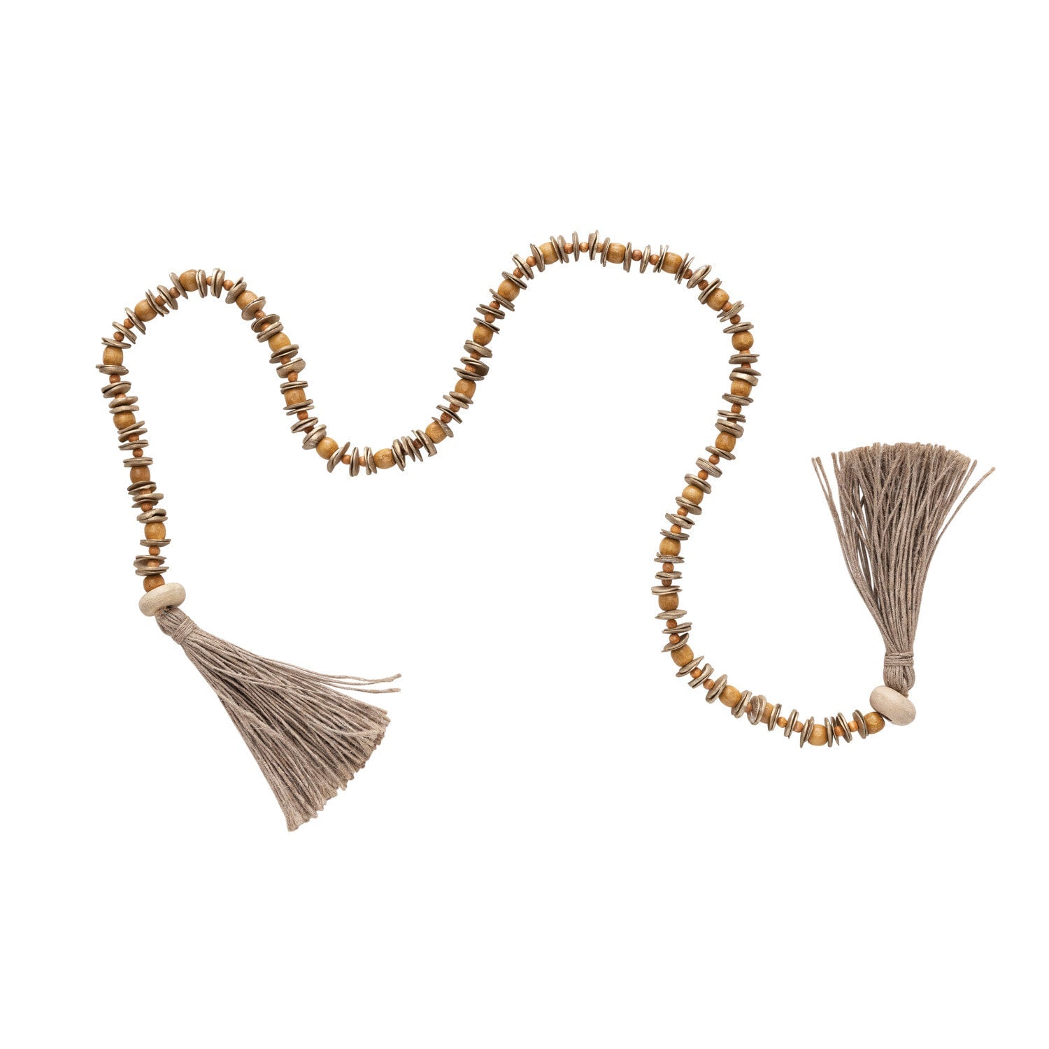 Mango Wood Bead Garland w/ Jute Tassels