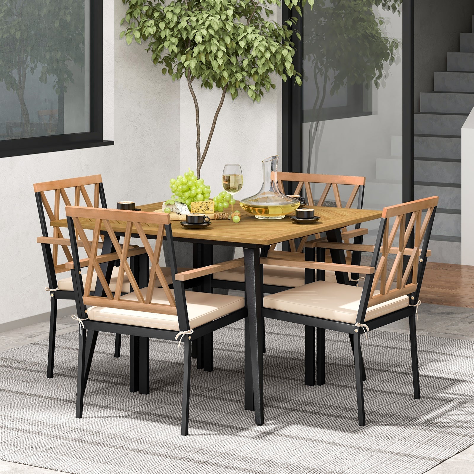 Outdoor Dining Set - 5 Piece with Cushioned Chairs