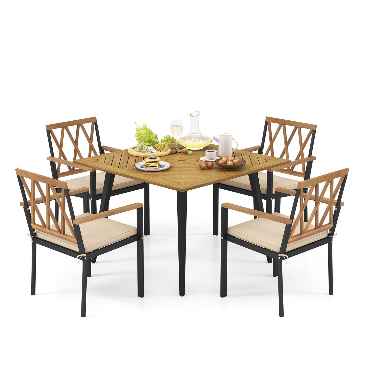 Outdoor Dining Set - 5 Piece with Cushioned Chairs
