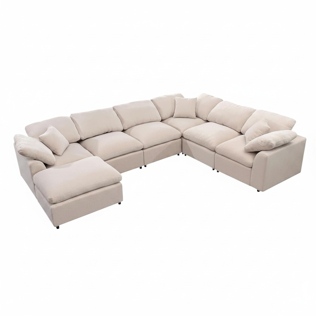 Oversized U Shaped Modular Sectional Sofa with Ottoman - Beige