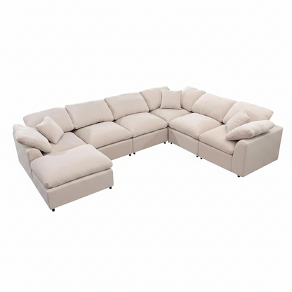Oversized U Shaped Modular Sectional Sofa with Ottoman - Beige