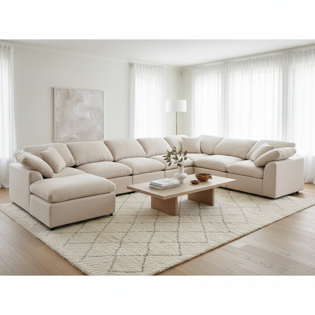 Oversized U Shaped Modular Sectional Sofa with Ottoman - Beige