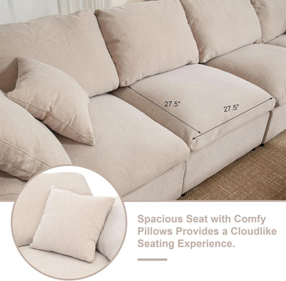 Oversized U Shaped Modular Sectional Sofa with Ottoman - Beige