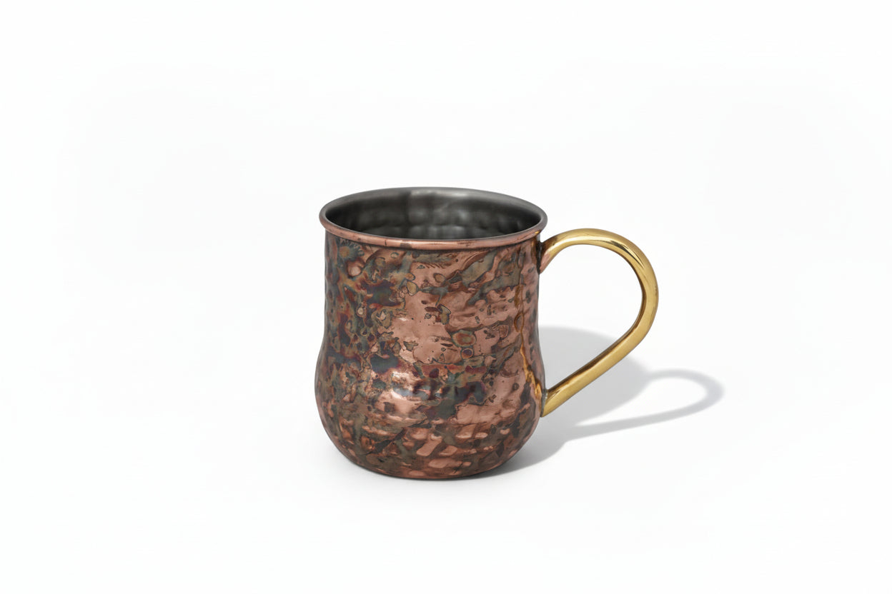 Oxidized Copper Hammered Mule Mug with Brass Handle