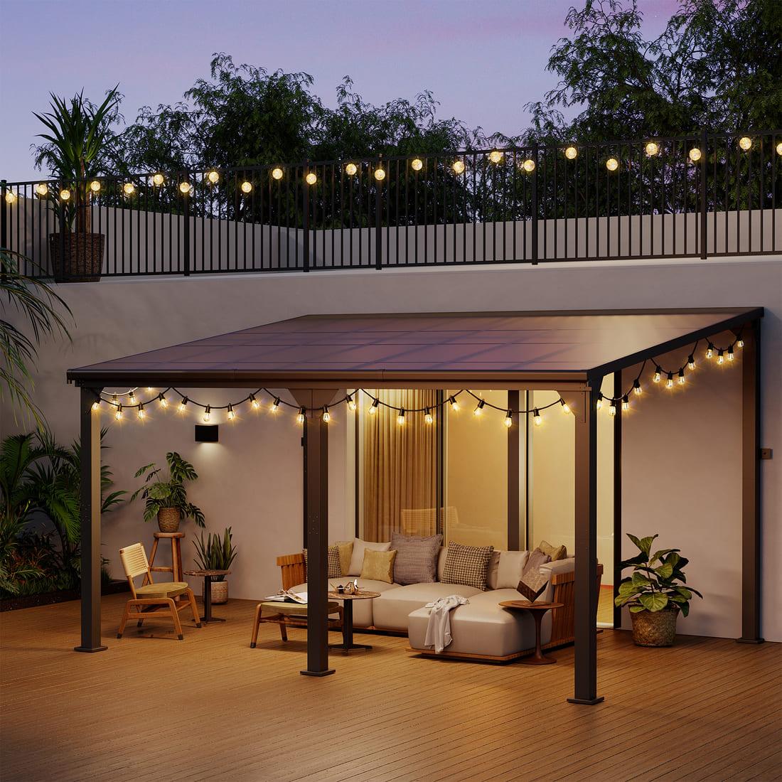 Hardtop Lean-to Pergola with Polycarbonate Roof for Patio or Deck