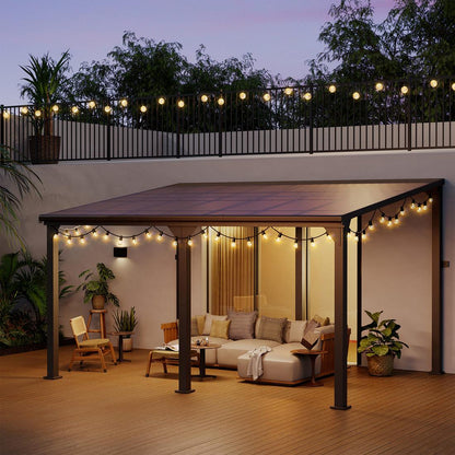 Hardtop Lean-to Pergola with Polycarbonate Roof for Patio or Deck