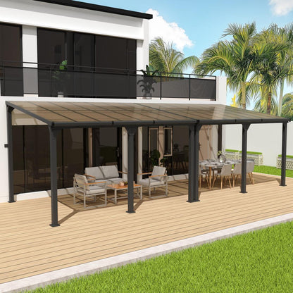 Hardtop Lean-to Pergola with Polycarbonate Roof for Patio or Deck
