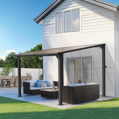 Hardtop Lean-to Pergola with Polycarbonate Roof for Patio or Deck