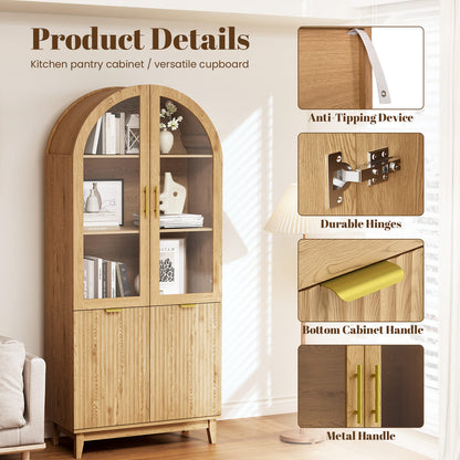 Modern Farmhouse Arched Cabinet with Glass Doors &amp; Adjustable Shelves