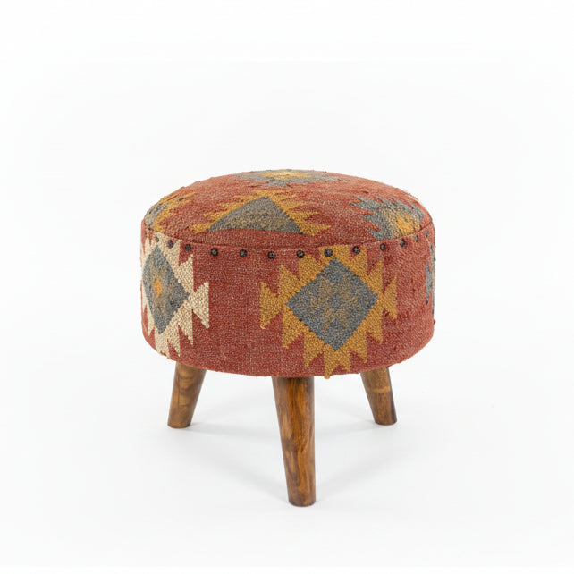 Brick Red Wood Frame Ottoman Stool