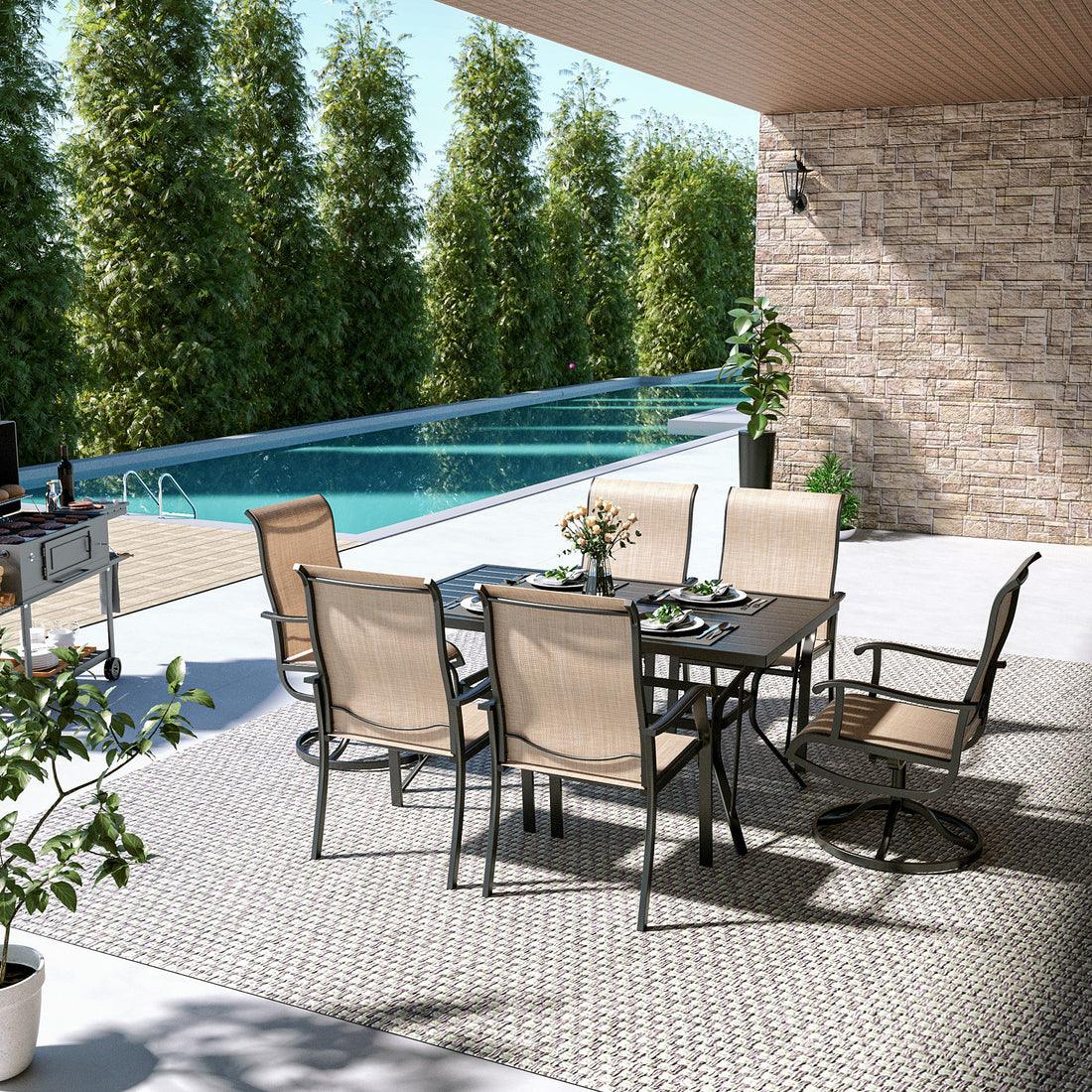 7-Piece Textilene Dining Set with 2 Swivel Chairs &amp; 4 Side Chairs