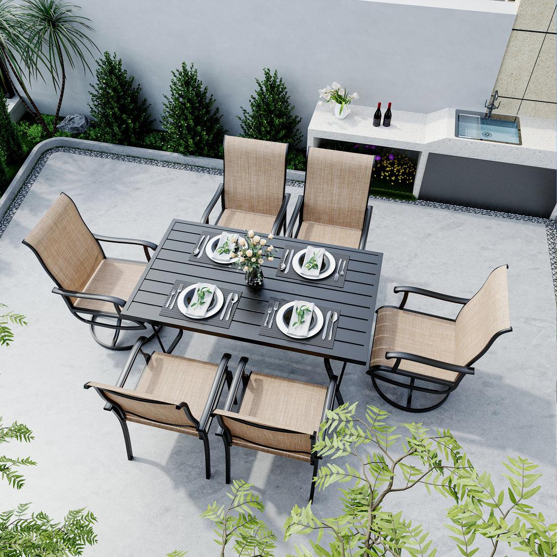 7-Piece Textilene Dining Set with 2 Swivel Chairs &amp; 4 Side Chairs