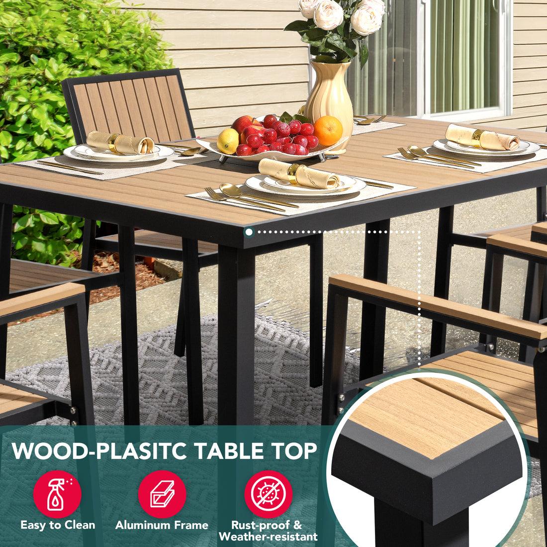 Aluminum and Wood  Outdoor Dining Set - 4 Colors, 6-Pc or 8-Pc Set