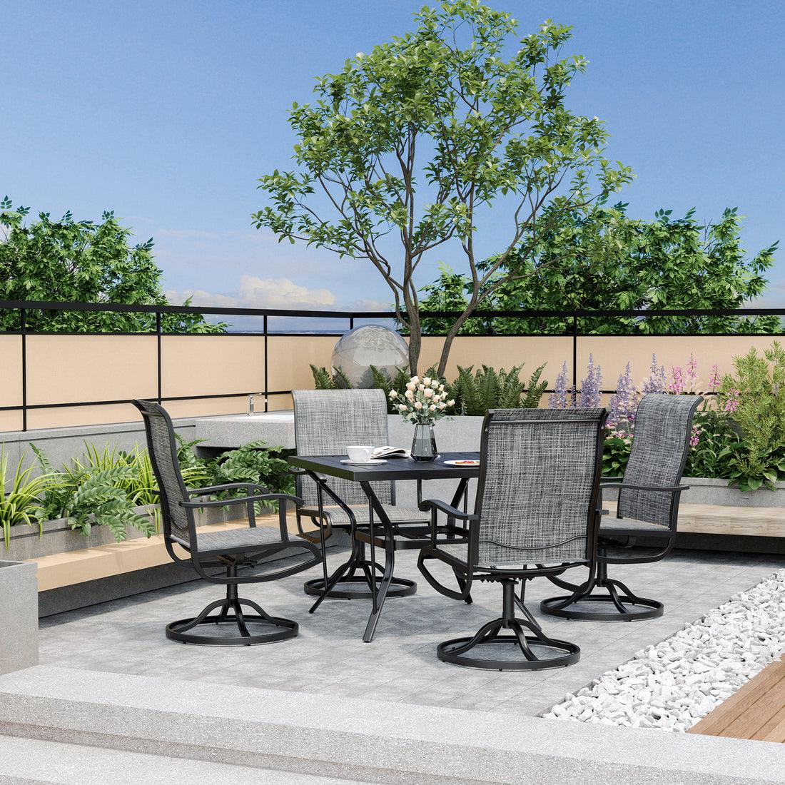 5-Piece Patio Dining Set with 4 Textilene Swivel Chairs
