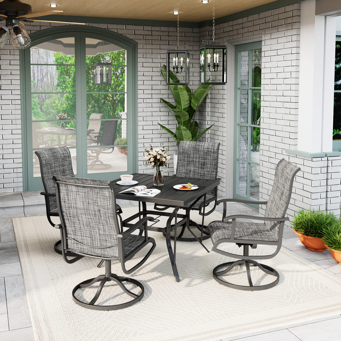 5-Piece Patio Dining Set with 4 Textilene Swivel Chairs