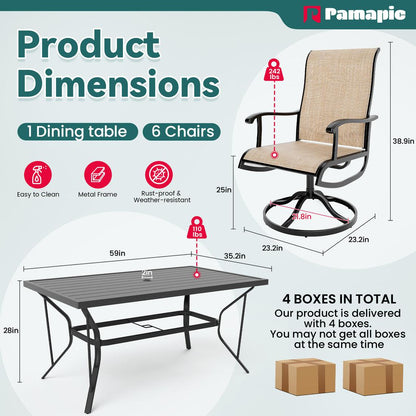 Textilene Dining Table with 6 Swivel Chairs (7 Pieces)