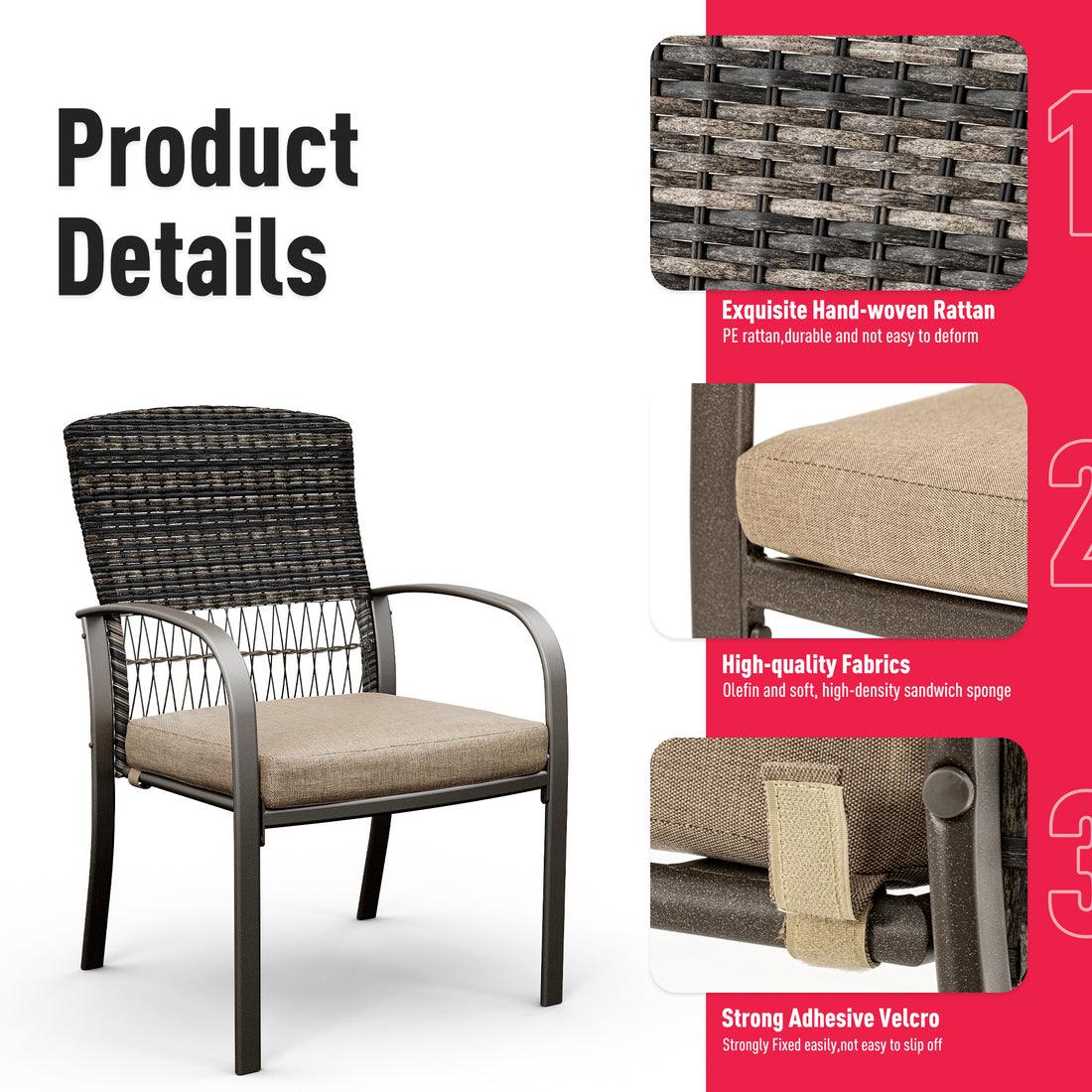 Outdoor Dining Set for 4 with Iron Frame &amp;  Rattan Backrest - 4 Colors