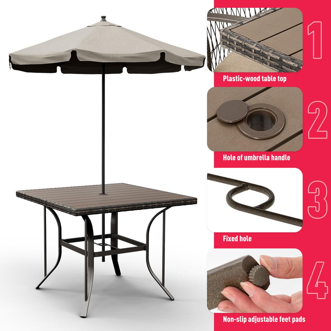 Outdoor Dining Set for 4 with Iron Frame &amp;  Rattan Backrest - 4 Colors
