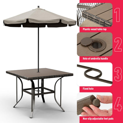 Outdoor Dining Set for 4 with Iron Frame &amp;  Rattan Backrest - 4 Colors