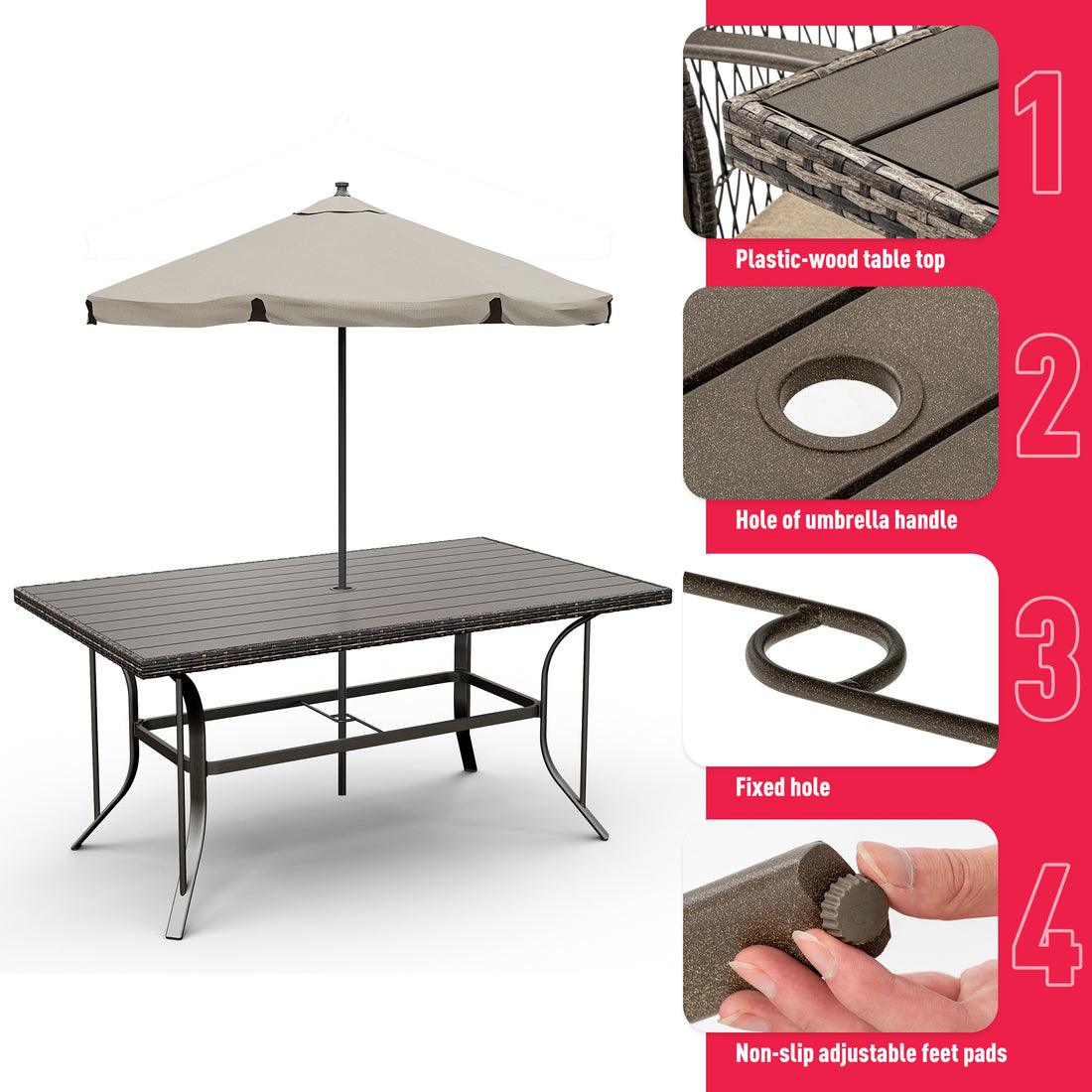 7 pc Metal Outdoor Dining Set - Iron Tabletop + 6 Chairs with Removable Cushions
