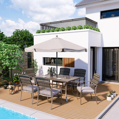 7 pc Metal Outdoor Dining Set - Iron Tabletop + 6 Chairs with Removable Cushions