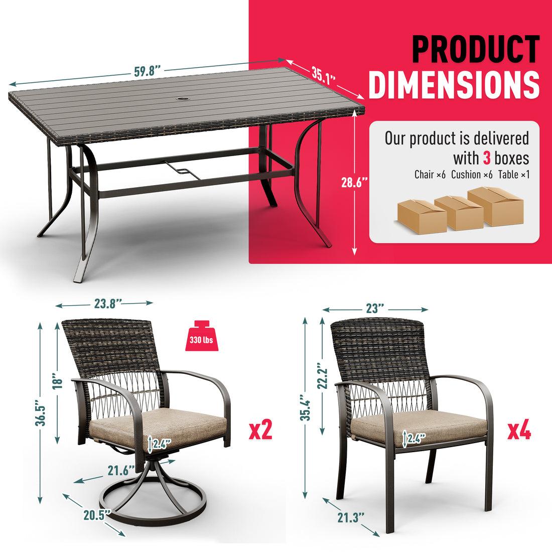 Dining Table with 2 Swivel Chairs (7 Pieces)