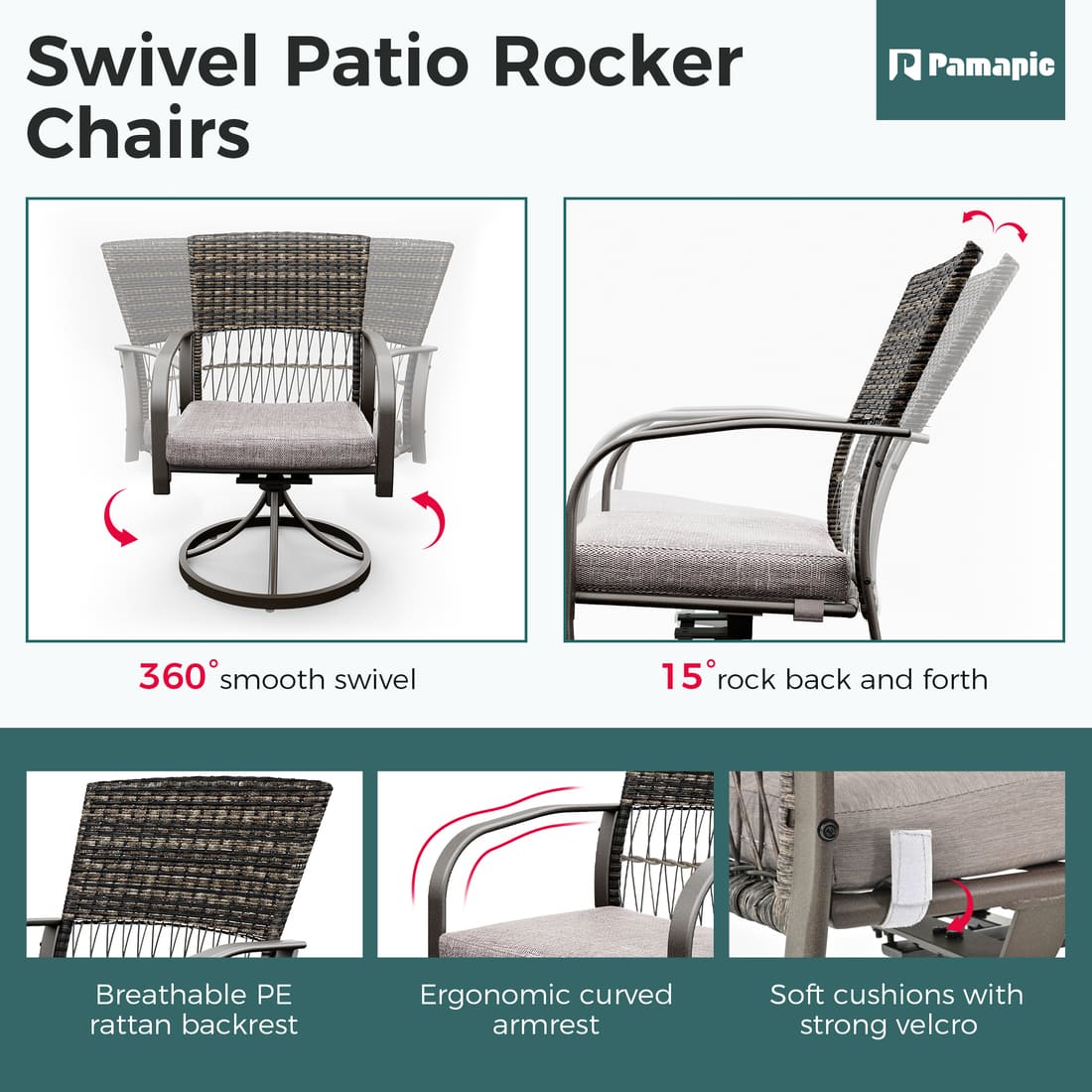 Outdoor Dining Table with 4 Swivel Chairs (5 Pieces)