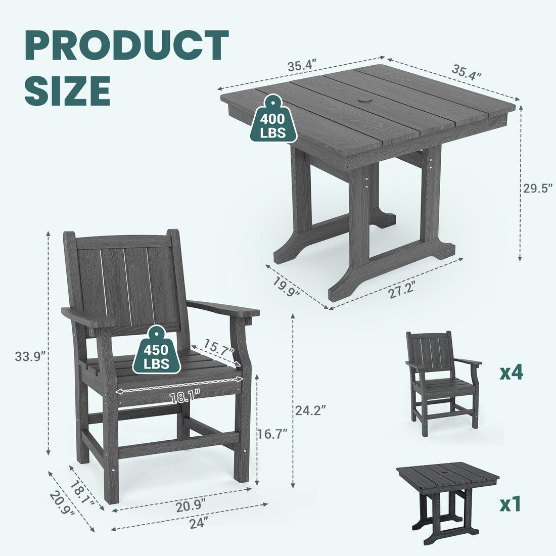 Corex HDPE Outdoor Dining Sets - 5 Piece, Gray or Black