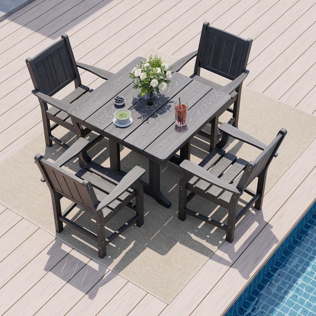Corex HDPE Outdoor Dining Sets - 5 Piece, Gray or Black