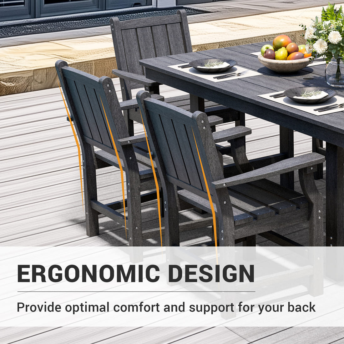 7-Piece HDPE Outdoor Dining Table and Chairs with Umbrella Hole - Multiple Sizes, 2 Colors