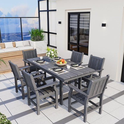 7-Piece HDPE Outdoor Dining Table and Chairs with Umbrella Hole - Multiple Sizes, 2 Colors