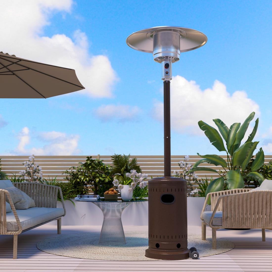 Outdoor Freestanding Propane Patio Heater with Cover &amp; Wheels