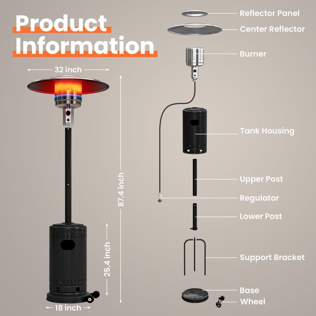 Outdoor Freestanding Propane Patio Heater with Cover &amp; Wheels