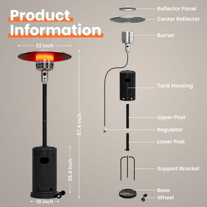Outdoor Freestanding Propane Patio Heater with Cover &amp; Wheels
