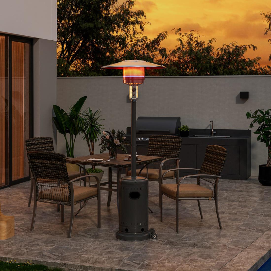 Outdoor Freestanding Propane Patio Heater with Cover &amp; Wheels