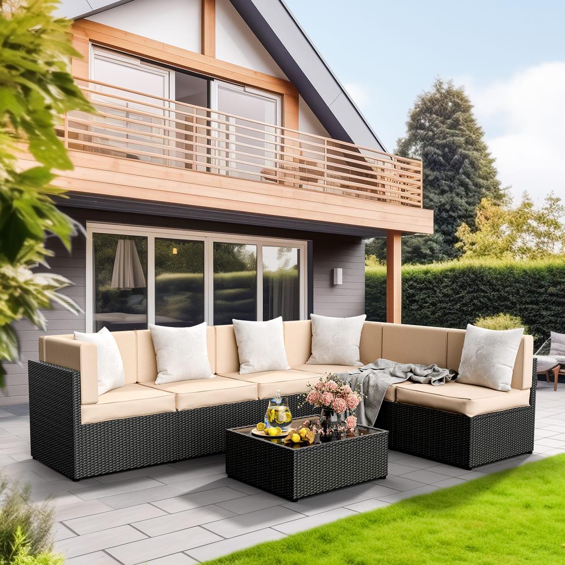 Rattan Outdoor Sectional Couch Set  (7 Pieces) - 5 Colors