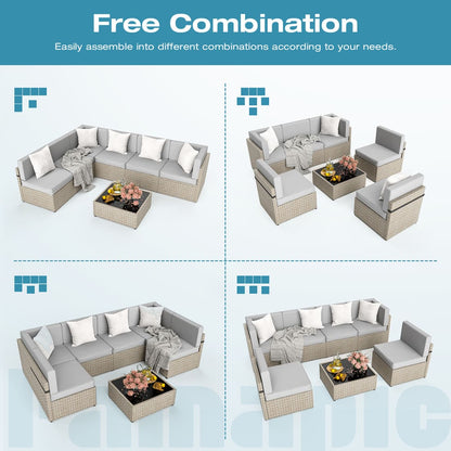 Rattan Outdoor Sectional Couch Set  (7 Pieces) - 5 Colors