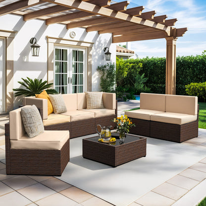 Rattan Outdoor Sectional Couch Set  (7 Pieces) - 5 Colors