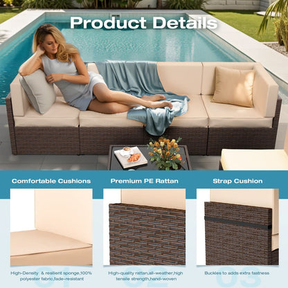 Rattan Outdoor Sectional Couch Set  (7 Pieces) - 5 Colors