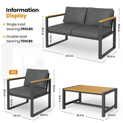 Metal Patio Conversation Sets with Cushions and Coffee Table