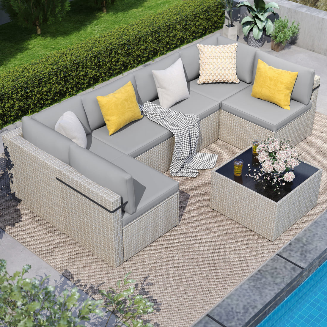 Rattan Outdoor Sectional Couch Set  (7 Pieces) - 5 Colors
