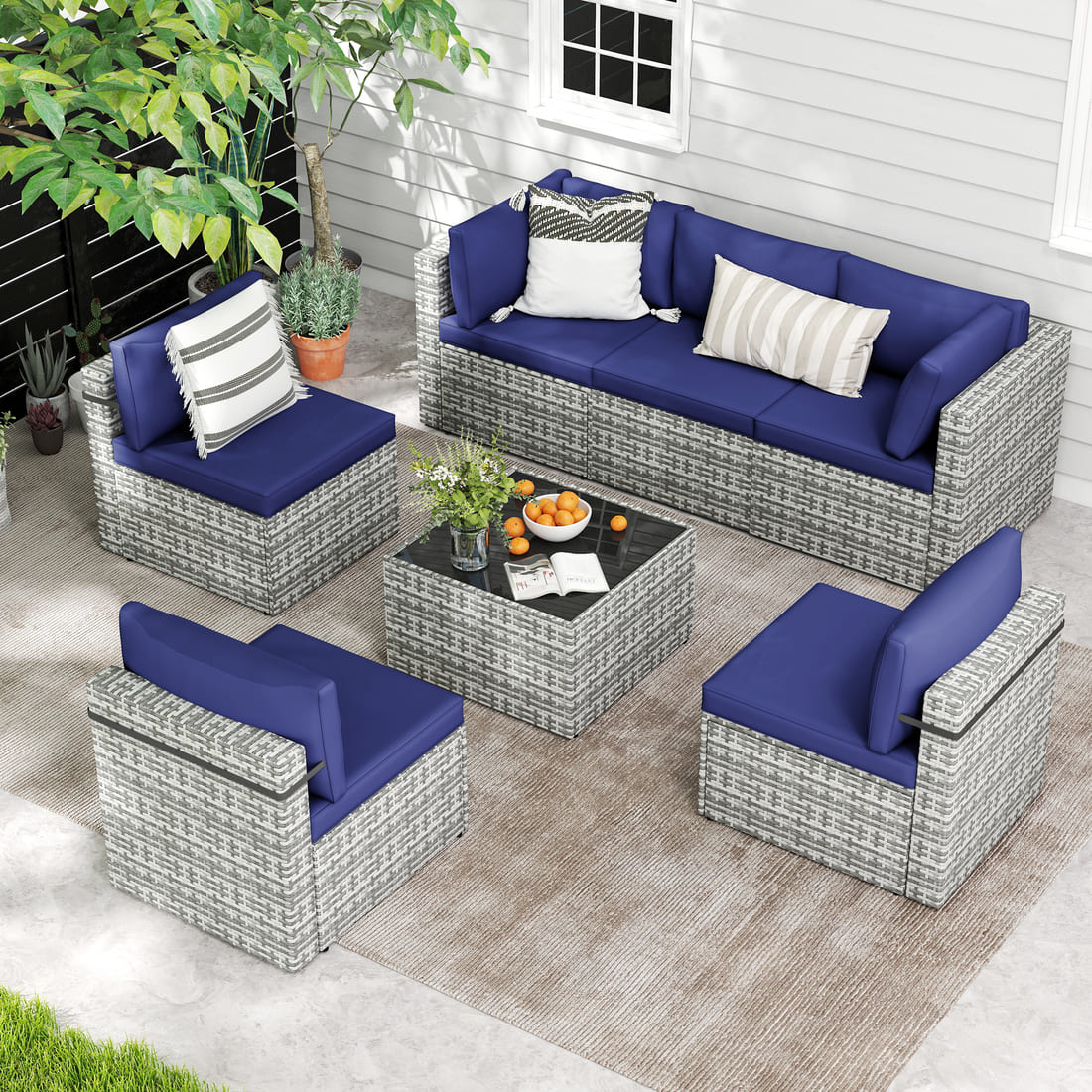 Rattan Outdoor Sectional Couch Set  (7 Pieces) - 5 Colors
