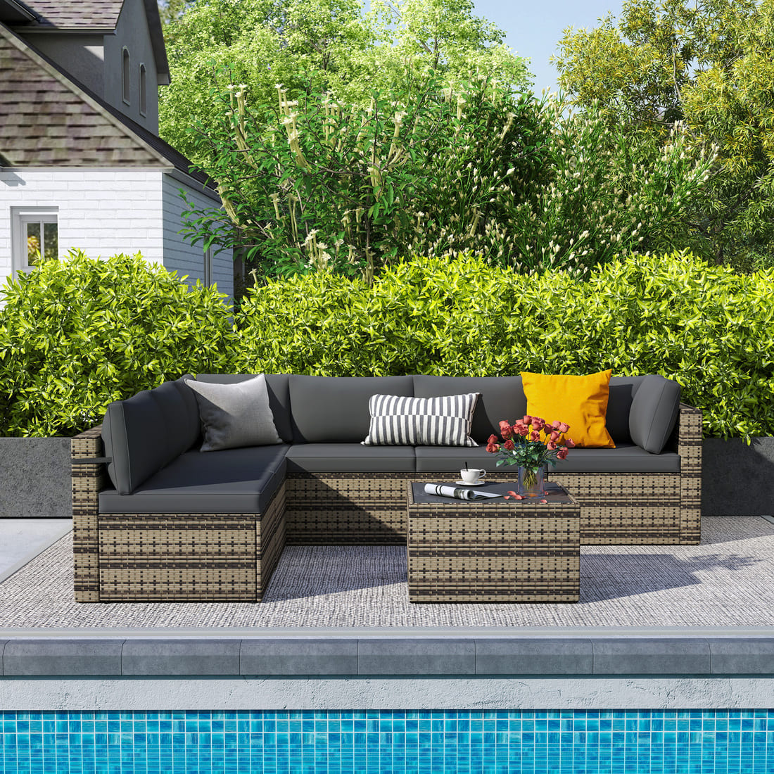Rattan Outdoor Sectional Couch Set  (7 Pieces) - 5 Colors